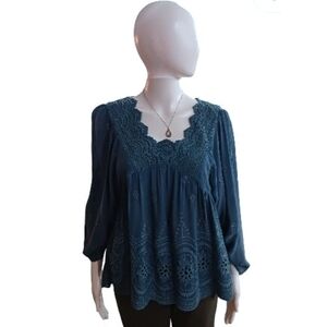 Myra Bag Teal Boho Top, Size Small